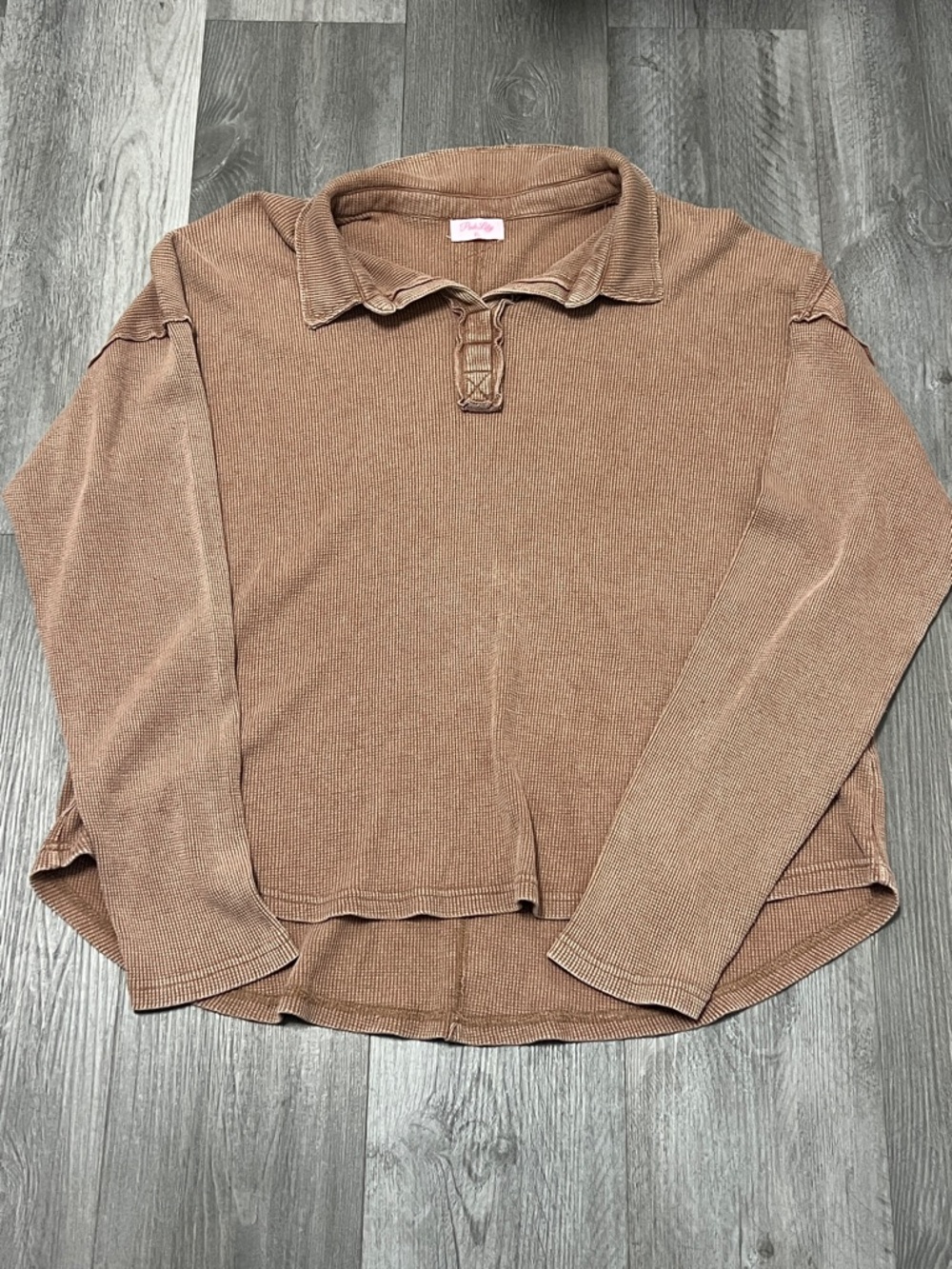 Pink Lily Brown Ribbed collared Pullover Sweater / brown/ size XL